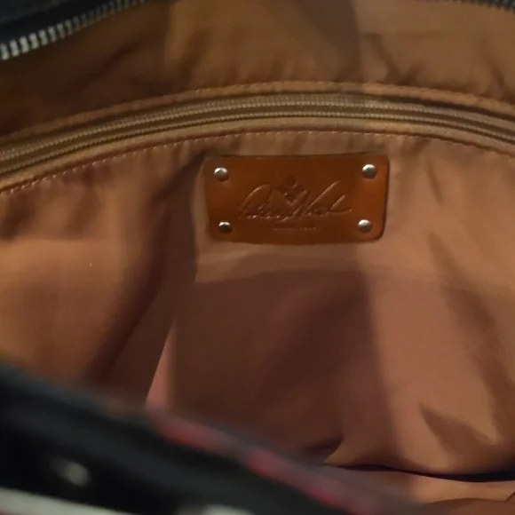 Patricia Nash Red and Black Floral Shoulder Bag with Navy Strap - Picture 12 of 15